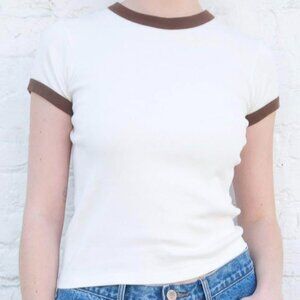 Brandy Melville Hailie Ringer Tee One Size Brown White